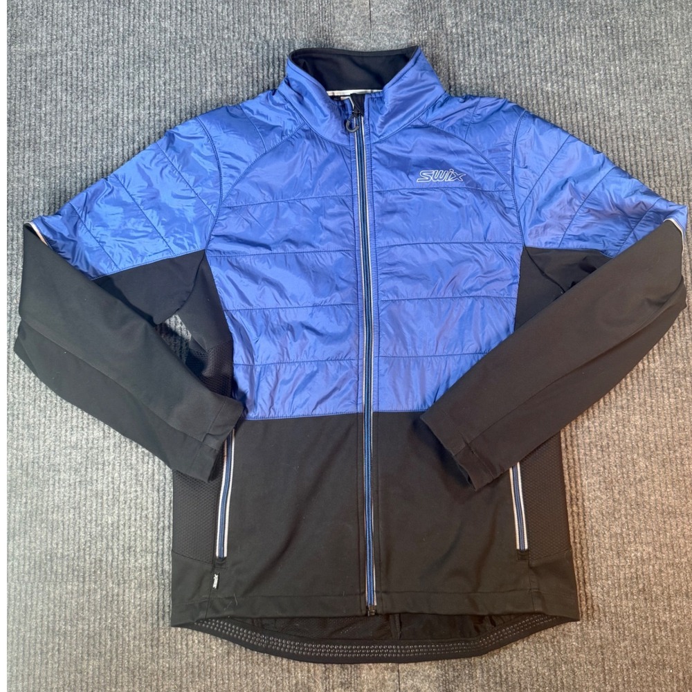 Swix Mens Navado Hybrid Quilted Softshell Ski Training Jacket Blue Black Size M